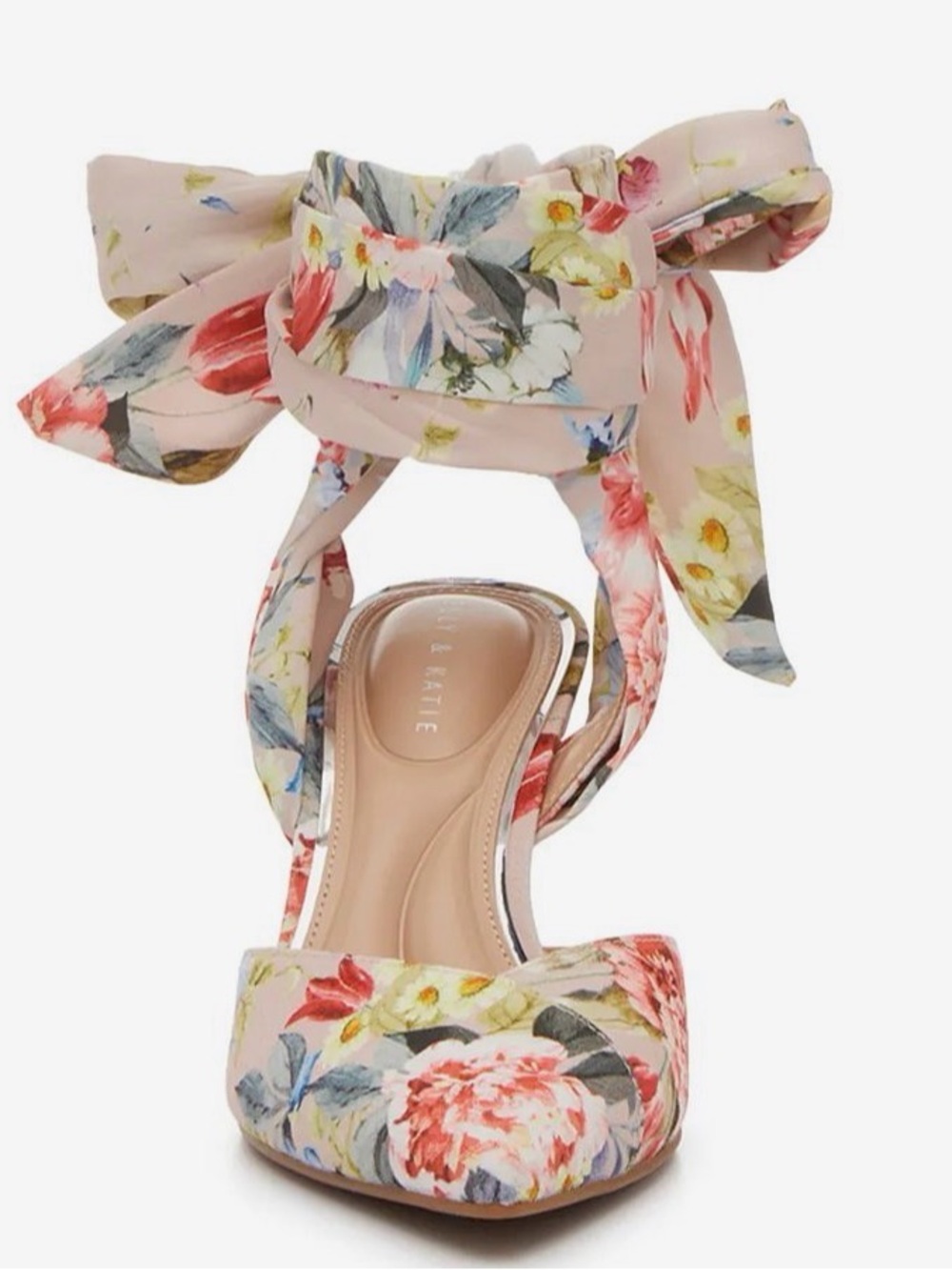 Kelly & Katie Adelle Pump Pink Floral Ankle-Tie Pointed Toe Heel Brand New 7.5